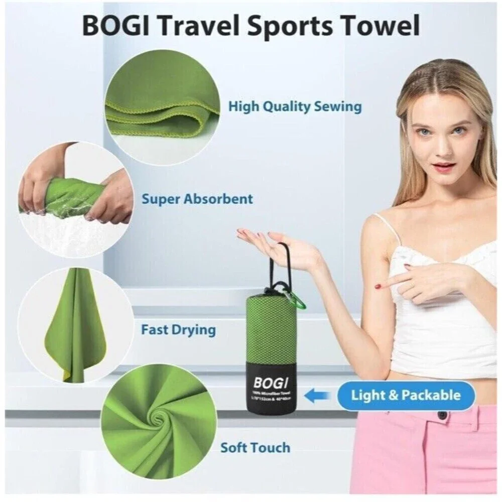 Microfiber Travel Sports Towel Quick Dry Lightweight Absorbent Camping Green